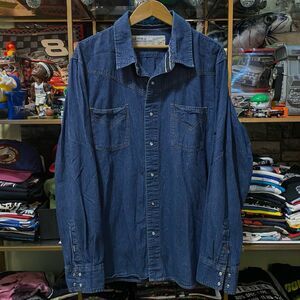 Levi's Denim Western Pearl Snap Shirt Mens X-Large Blue Workwear XL Red Snap